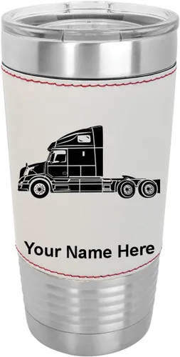 Miniatura 11 de LaserGram Taza aislada al vacío de 20 onzas, cabina de camión, grabado personalizado incluido (piel sintética, negro)