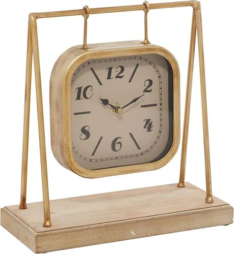 Miniatura 2 de Deco 79 Reloj de péndulo de madera con base de madera, 10 x 5 x 11 pulgadas, dorado