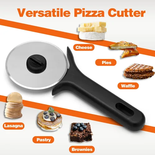 Miniatura 4 de TJ POP Cortador de pizza 2 piezas, rueda de acero inoxidable para cortar pizza, cortador de pizza súper afilado, fácil de cortar y limpiar, rueda