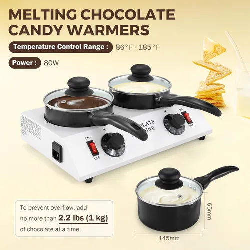 Miniatura 2 de Olla eléctrica para fundir chocolate, ollas antiadherentes de cerámica dobles de 1 L, calefacción PTC, control de temperatura independiente