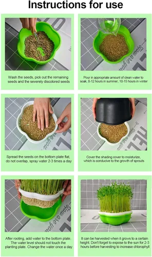 Miniatura 5 de Bandeja para germinar semillas con tapa, forma libre de suciedad y capacidad portátil, sin BPA, verde (2 unidades)