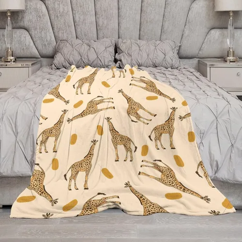 Miniatura 7 de Manta de jirafa para regalo, 30 x 40 pulgadas, bonita manta para adultos y niños, mantas amarillas de felpa suave para sofá, oficina