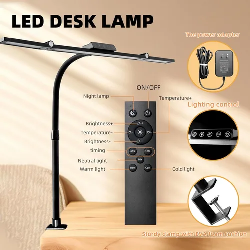 Miniatura 3 de BAYSQUIRREL Lámpara de escritorio LED con abrazadera, luz de escritorio con sensor humano, cuello de cisne, protección ocular remota, lámpara