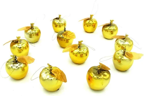 Miniatura 2 de Vpang 12 colgantes de árbol de Navidad, adornos colgantes de manzana, adornos para festivales, fiestas, adornos de boda (dorado)