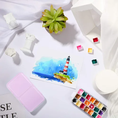 Miniatura 7 de Zonon Juego de 51 paletas de pintura de acuarela y medias sartenes, caja de lata de acuarela, estuche de pintura de paleta de metal con tapa vacía