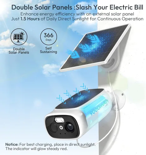 Miniatura 3 de 2 cámaras WiFi 2.4G/5G para seguridad en el hogar con paneles solares dobles, cámaras de seguridad solar 2K inalámbricas para exteriores, visión