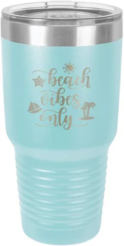 Miniatura 16 de BEACH VIBES ONLY - Vaso negro de 30 onzas con popote y tapa superior deslizante, taza de viaje de acero inoxidable, en comparación con Yeti Rambler