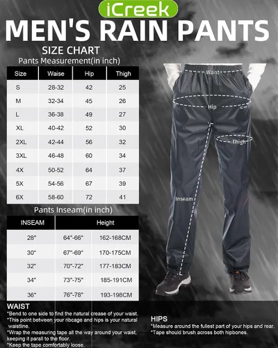 Miniatura 6 de iCreek Pantalones de lluvia para hombre, impermeables, resistentes al viento, ligeros, para senderismo, trabajo, lluvia, al aire libre, para golf