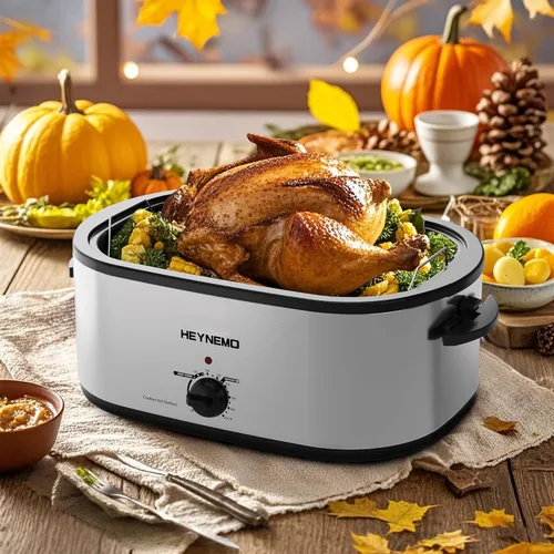 Miniatura 8 de Horno rostizador eléctrico, con tapa visible y autohumectante, grande, con descongelado y mantenimiento de calor, temperatura ajustable, bandeja