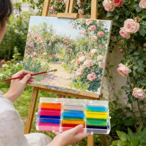 Miniatura 7 de WANDIC Caja de paleta, 1 caja vacía de acuarela de 12 pozos para acuarela, recipiente hermético para acuarela, gouache, acrílico y pintura al óleo