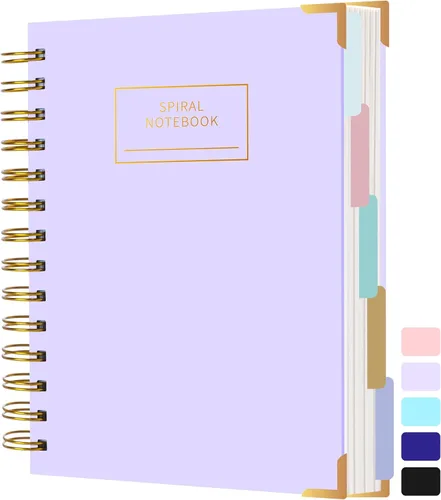 Miniatura 22 de Cuaderno de espiral de tapa dura con pestañas de 8 x 10 pulgadas, diarios grandes con líneas en espiral para mujeres con divisores, 240 páginas, D