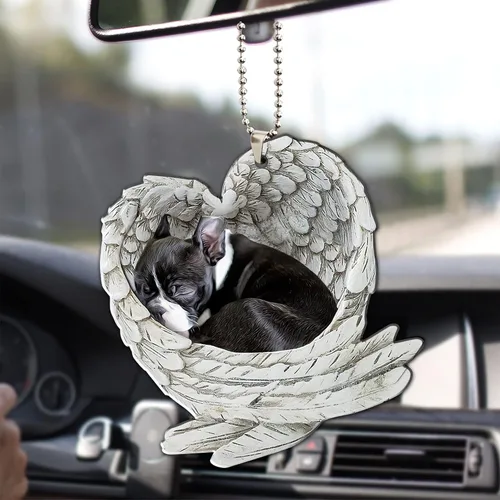 Miniatura 13 de Talataca Boston Terrier con camión rojo de Navidad, árbol de pino, regalo 2D plano para espejo retrovisor, accesorios para el árbol de Navidad