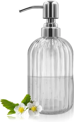 Miniatura 10 de Dispensador de jabón de vidrio ámbar de 14 onzas con bomba negra, recargable para jabón de manos, jabón de platos, loción, adecuado para cocina