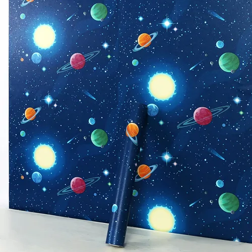MyFun Papel tapiz de planetas solares de 11 yardas, diseño espacial del universo de fantasía, calcomanías extraíbles para habitación de niños, 48.4