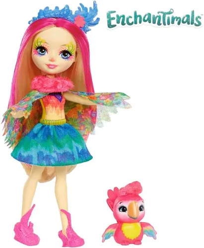 Miniatura 2 de Enchantimals Muñeca de loro Peeki y figura de animal brillante