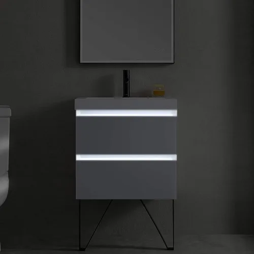 Miniatura 9 de Blossom Tocador de baño LED de 24 pulgadas – Tocador flotante montado en la pared con luces – 100% impermeable PVC de grado marino – Moderno