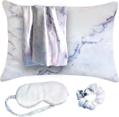 Miniatura 11 de Fenrici - Juego de regalo de funda de almohada de satén de lujo – Incluye antifaz y coletero, seda vegana pura para el cuidado del cabello