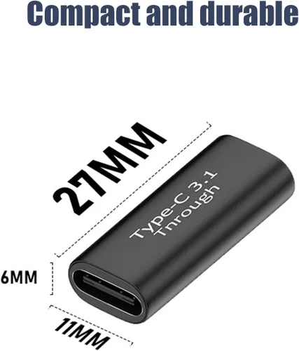 Miniatura 6 de Pastall Paquete de 5 adaptadores USB C hembra a hembra. Extensor Usbc. Acoplador USBC soporta transferencia de datos de hasta 10 Gbps y carga rápida