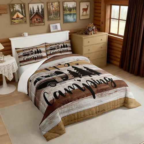 Miniatura 3 de Juego de edredón de campamento para niños, tamaño Queen, Western Farm, vintage, juego de ropa de cama para niñas, adolescentes, caravanas, edredón