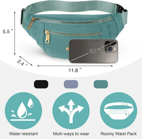 Miniatura 2 de Riñoneras impermeables de 3 piezas para mujeres y hombres con correa ajustable para la cintura para deportes, correr, ejercicio, caminar, viajar