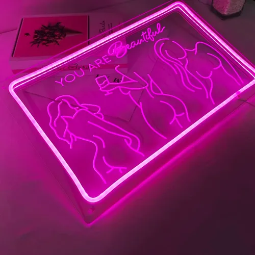 Miniatura 7 de Britrio Señal de neón con texto en inglés "Lady Back", decoración artística de pared de neón rosa con texto en inglés «You Are Beautiful», luz