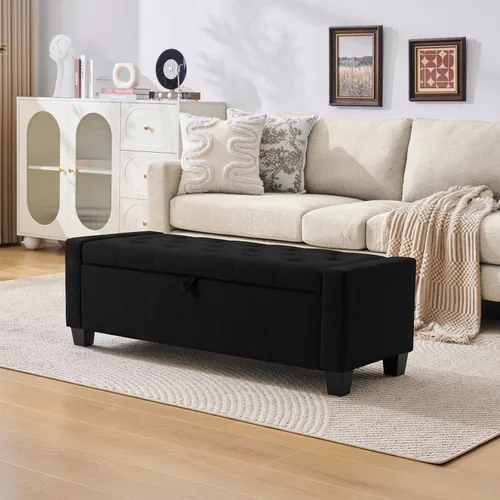 Miniatura 10 de Huatean Home Otomana de 48" con almacenamiento, otomana con banco de almacenamiento con bisagra de seguridad, banco tapizado de entrada con asiento