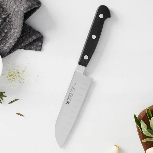 Miniatura 5 de HENCKELS Cuchillo Santoku clásico de 5 pulgadas, diseño alemán informado por más de 100 años de maestría, negro/acero inoxidable