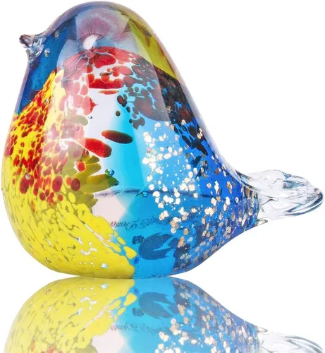 Miniatura 8 de QFkris Figura de pájaro de cristal soplado hecha a mano de 4 pulgadas, regalo para Navidad, cumpleaños, decoración del hogar, pisapapeles amarillo