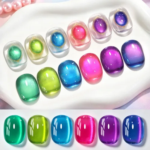 Miniatura 37 de Born Pretty Esmalte de uñas de gel de ojo de gato magnético, esmalte de gel pastel lechoso magnético azul pastel verde púrpura rosa nude plateado