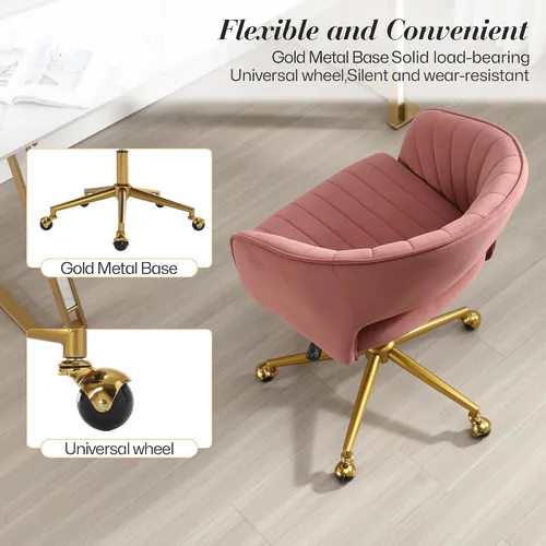 Miniatura 6 de Silla de escritorio giratoria para oficina en casa, moderna silla de escritorio de terciopelo, sillón de altura ajustable con base dorada, silla