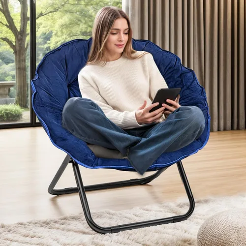 Miniatura 11 de Grezone Silla plegable de piel sintética, silla plegable portátil de luna suave para dormitorio, dormitorios, apartamentos, descanso, jardín y Negro