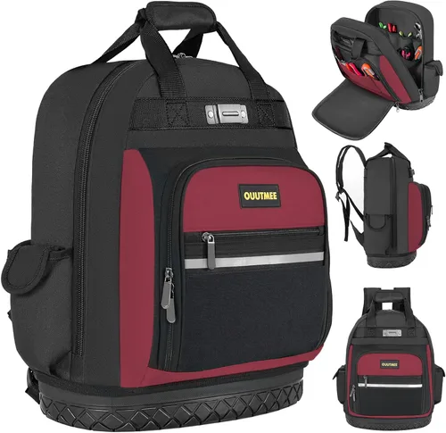 Miniatura 10 de Mochila de herramientas, bolsa de herramientas de trabajo con bolsillos multiusos, mochila de herramientas para reparador, electricista, manitas