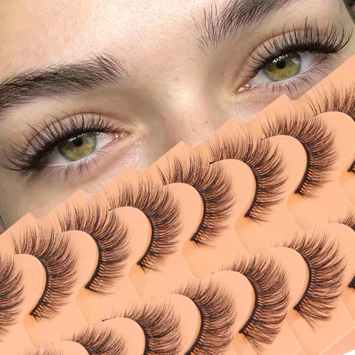 Miniatura 21 de Veleasha Pestañas rusas postizas con banda transparente que parecen extensiones de pestañas, tiras de pestañas con curvatura D, paquete de 10 pares