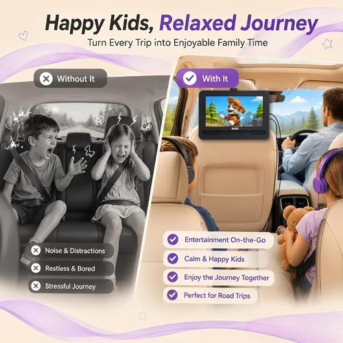 Miniatura 5 de SUNPIN Reproductor de DVD portátil de 11 pulgadas para automóvil y niños con pantalla giratoria HD de 9.5 pulgadas, batería recargable de 5 horas