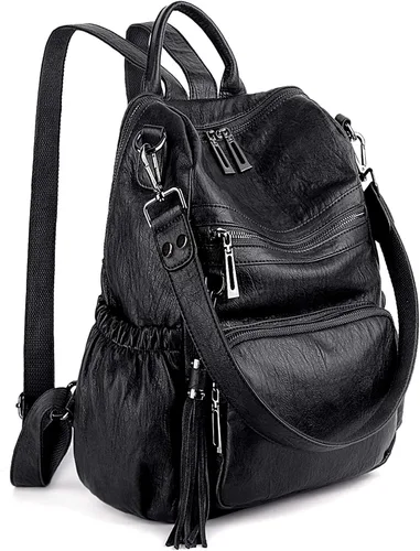 Miniatura 9 de UTO Mochila de piel vegana para mujer, diseño de moda, convertible, bolsa de hombro con borla, Mochilas tipo mochila