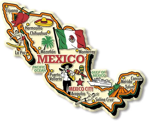 Imán de mapa de país gigante de México por Classic Magnets, recuerdos coleccionables de goma 3D estilo vintage y regalos fabricados en los Estados
