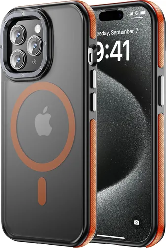 Miniatura 55 de Tigowos - Funda magnética para iPhone 15, resistente a las caídas, sensación de piel mate, a prueba de golpes, delgada, negro mate