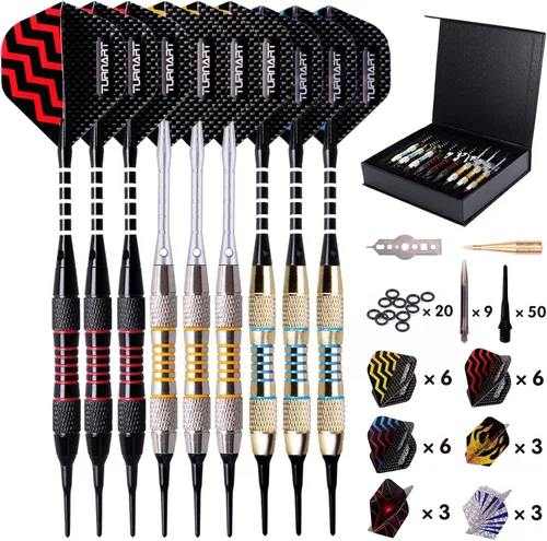 Miniatura 8 de Turnart Dardos de punta de plástico - Juego de dardos profesionales de punta suave para tablero electrónico de 9 piezas, 18 gramos con 50 puntas