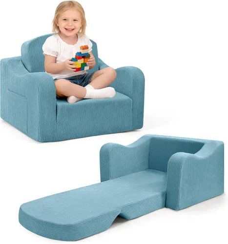 aodisman Silla y sofá grueso y cómodo para niños, sofá infantil 2 en 1 para niños de 1 a 3 años, sofá convertible a tumbona para niños pequeños, Azul