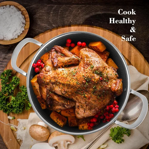 Miniatura 5 de Olla híbrida antiadherente de 5.2 cuartos de galón con tapa de vidrio templado, asas que se mantienen frescas, aptas para lavavajillas y horno