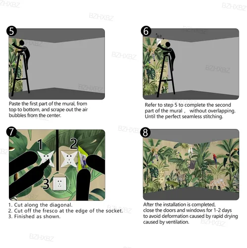 Miniatura 46 de Papel pintado botánico de selva tropical Hojas verdes de planta murales Estética para decorar habitación Sala de estar Fondo de TV Gran mural de B033