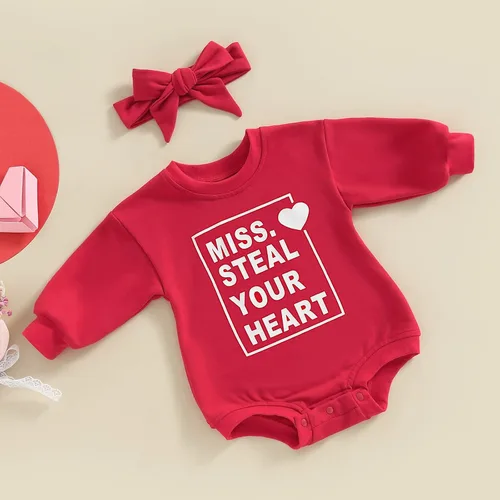 Miniatura 11 de Traje de bebé niña para el primer día de San Valentín, mameluco de burbujas con cuello redondo, sudadera linda para primavera y otoño