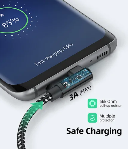 Miniatura 5 de Cable USB C corto de ángulo recto de 0.5 pies, paquete de 3 cables de carga USB C de 6 pulgadas, cable de carga rápida trenzado de nailon