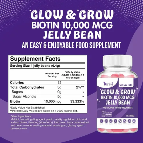 Miniatura 2 de VITINITY Biotin 10000 Mcg Extra Strength Vegetarian (Vitamina B) Suplemento sin azúcar - Apoya el cabello y la piel más saludables - Mujeres