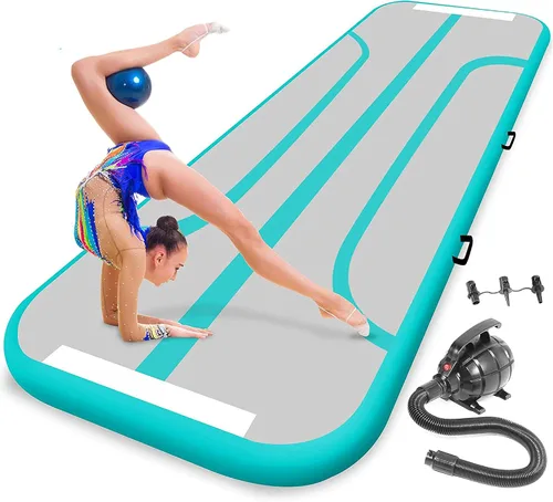SereneLife Gymnastics Inflatable Air Tumbling Floor Mat Floating Water Mat 10FT, 4in Thickness for Outdoor/Home Indoor Use Tumbling, Training,