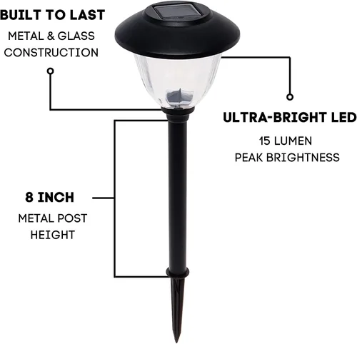 Miniatura 2 de Energizer Luces solares LED para camino, paquete de 8 luces solares [negras] para exteriores, IP65 impermeables con encendido/apagado automático