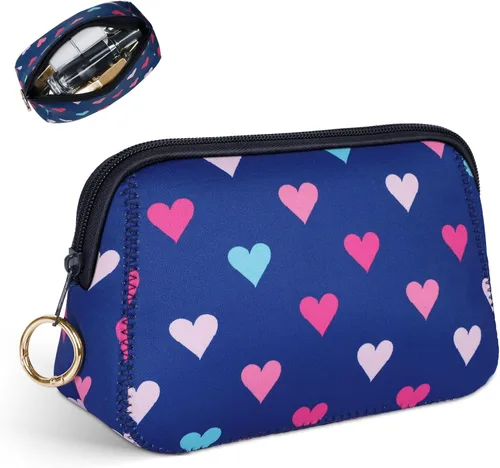 Miniatura 8 de Bolsa de maquillaje grande con cremallera, bolsa de cosméticos portátil para bolso, bolsa de viaje de neopreno lavable para mujer, Colorful Hearts