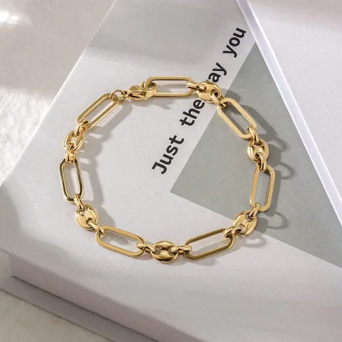 Miniatura 3 de Pulseras de grano de café con clip apiladas para mujer, cierre ajustable, chapado en oro, cadena de eslabones de acero inoxidable, Acero inoxidable
