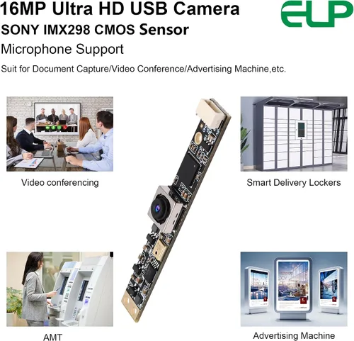 Miniatura 9 de ELP Cámara USB de enfoque automático de 16 MP con micrófono - Mini cámara UVC USB2.0 Lightburn - Lente sin distorsión de 68 grados