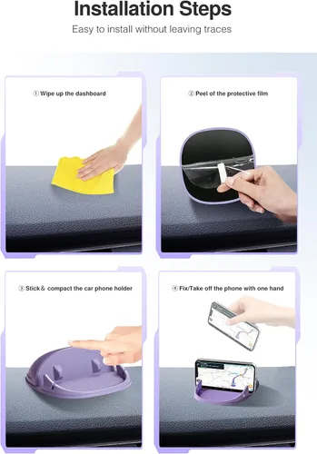 Miniatura 7 de Loncaster Soporte para teléfono de automóvil, color negro y morado, alfombrilla de silicona para varios tableros, soporte de teléfono antideslizante